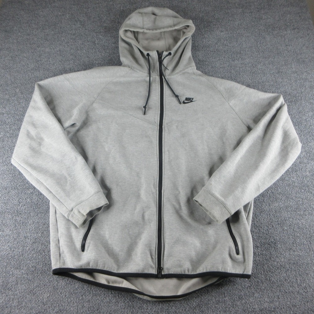 Nike Hoodie Mens 2XL Gray Tech Fleece Full Zip Windrunner Pockets Sweatshirt